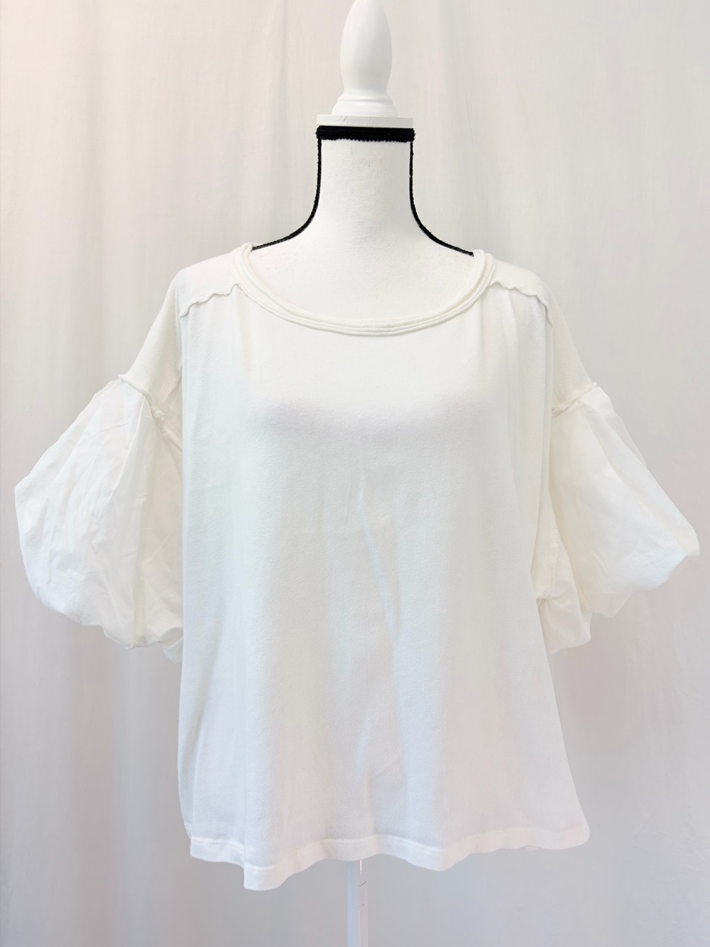 We The Free bright white oversized boxy sweatshirt cotton balloon sleeve Medium